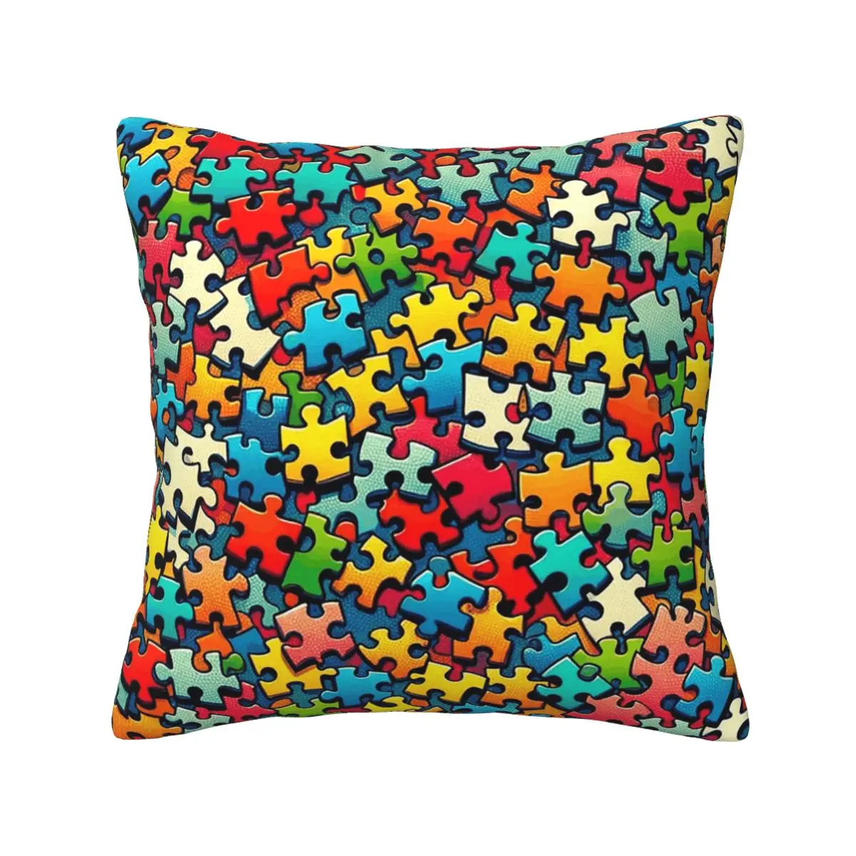 Autism Awareness Colorful Puzzle Piece Print Square Pillowcase Pillow Cover Cushion Decor Comfort Throw Pillow for Home Sofa