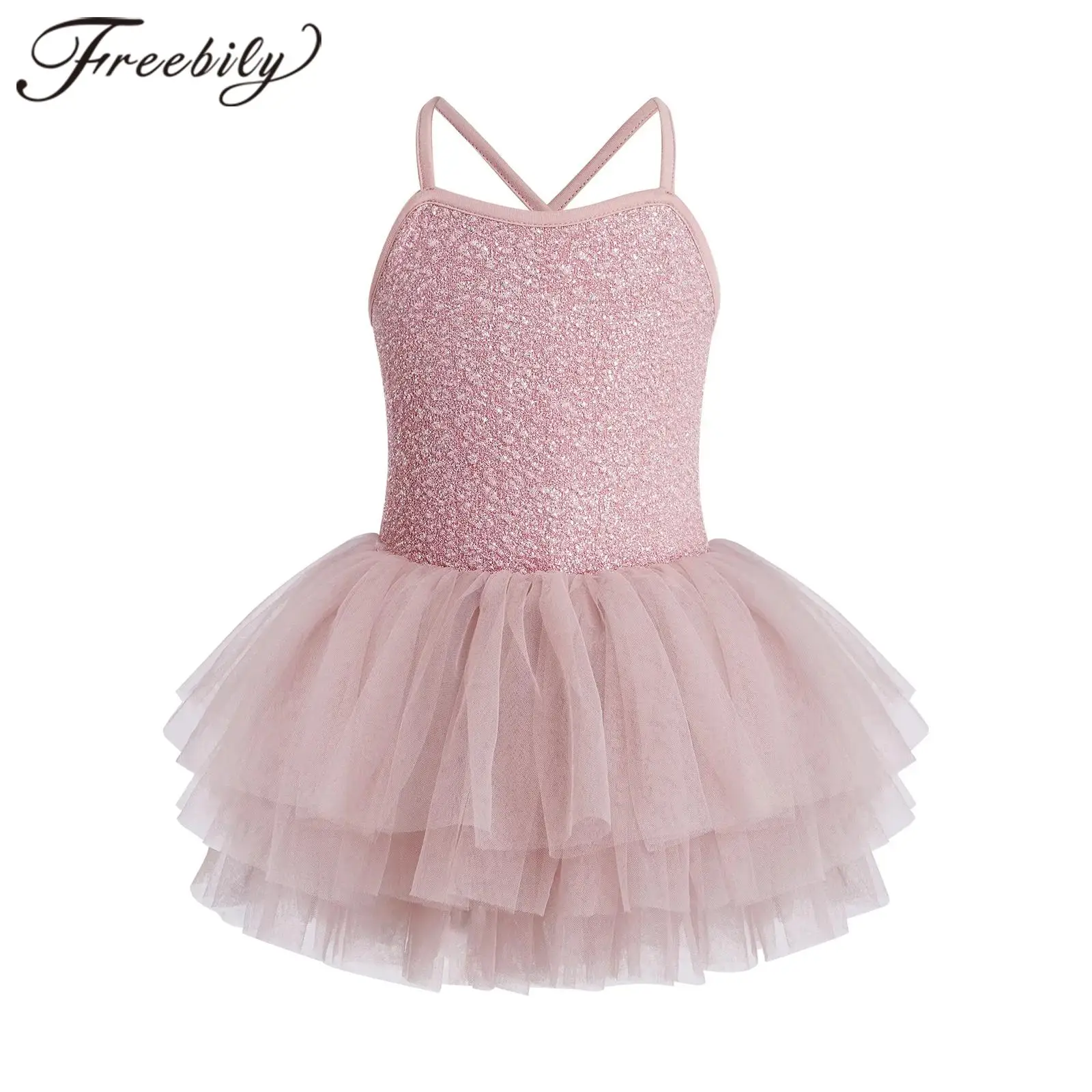 Competition Ballerina Ballet Dress Dance Leotard Kids Girls Ballet Dance Dress Layered Sequin Tulle Tutu Dress for Performance