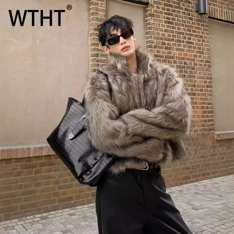 

WTHT модные мужские однотонные свободные теплые пальто из искусственного меха, модные осенние пальто 202, повседневные пальто с воротником-стойкой на молнии, мужские 2A2263