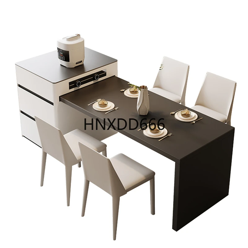 

Rock slab island dining table integrated retractable