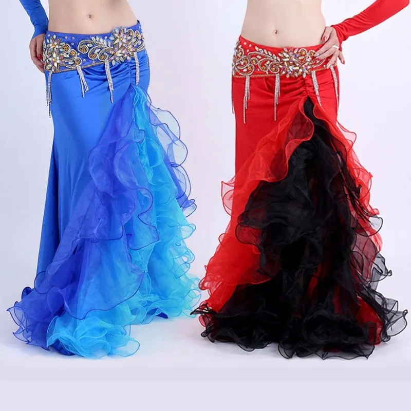 

New Belly Dance Clothing Sexy Split Dancing Skirt Indian Dance Performance Hip Wrap Skirts Carnival Exotic Costumes