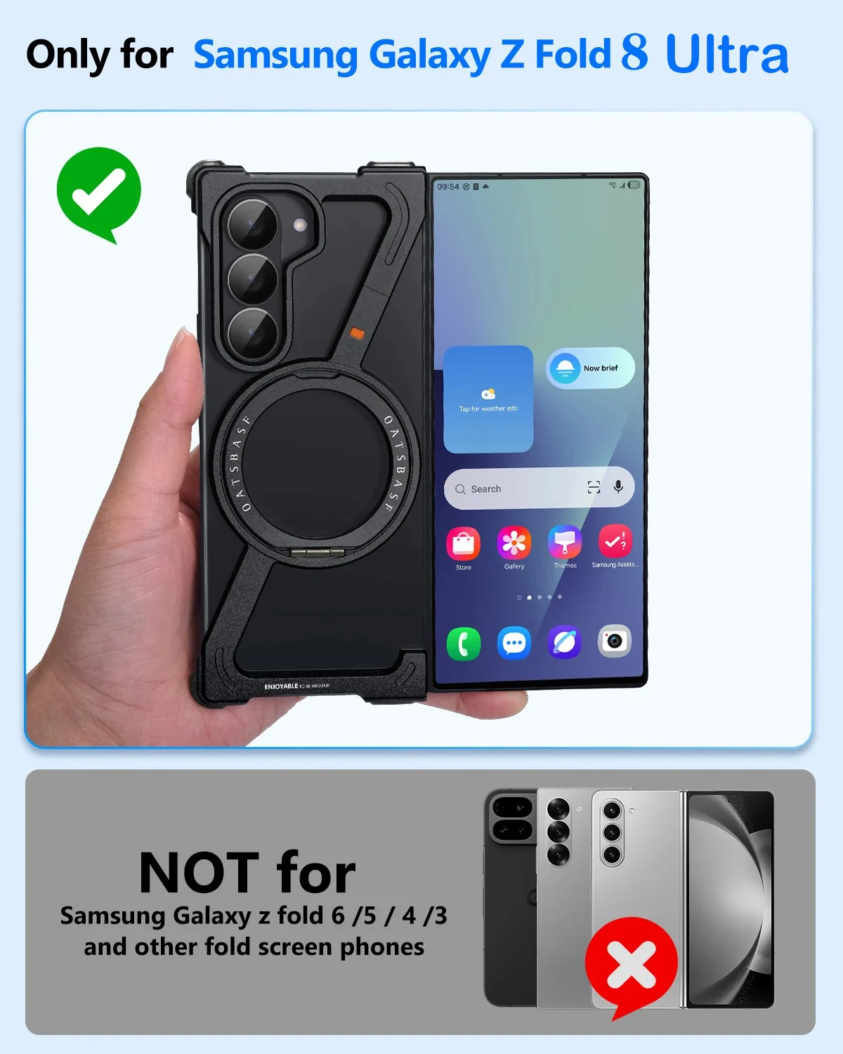 Eary Magnetic Case for Samsung Galaxy Z Fold 8 Ultra Metal Bumper 360° Rotatable Kickstand Frameless Drop Protection Phone Cover