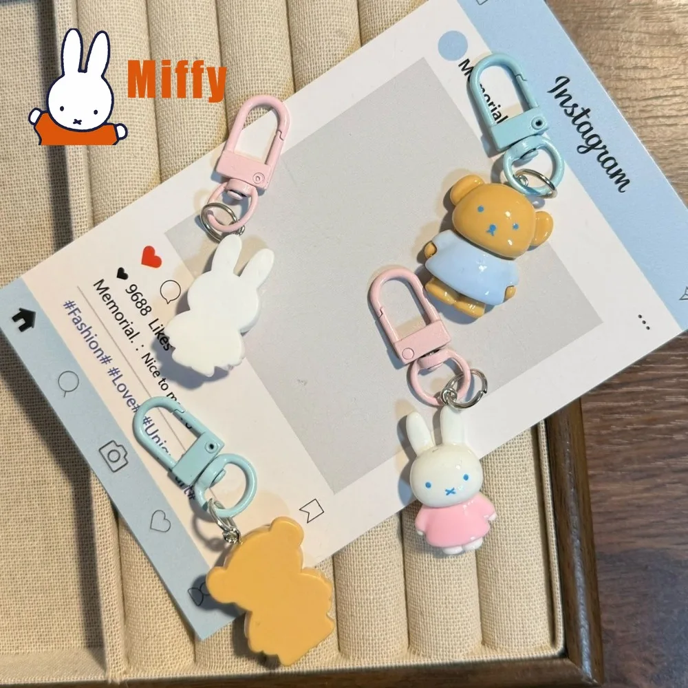 Kawaii Miffy Keychain Cute Rabbit Resin Charm Soft Pastel Mini Bag Pendant Zipper Pull Decorative Accessory Schoolbag Girl Gift