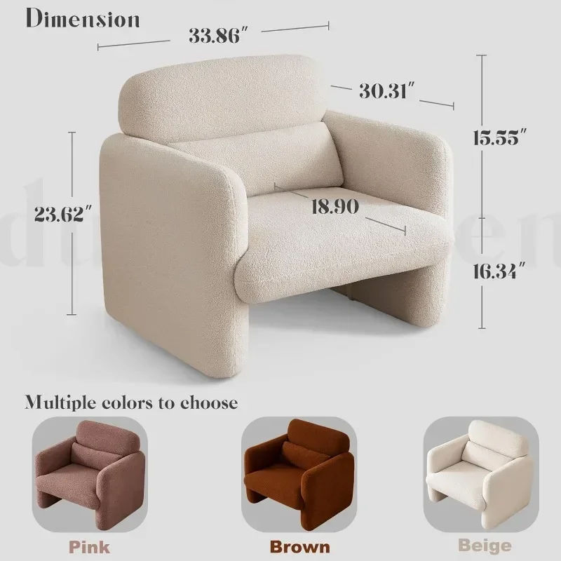 

Modern Accent Single Sofa Chair with Arms, Lamb Fabric Upholstered Comfy Reading Arm Chair for Bedroom, Living Room-Beige