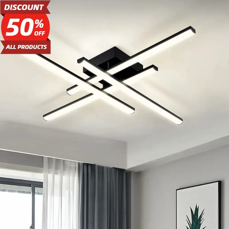 

Creative Lines Modern LED Ceiling Light Fixture Dimmable Close To Ceiling Light with Remote Control Black Flush Mount Chandelier