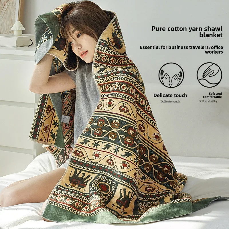 

Pure Cotton Gauze Airplane Blanket Summer Air Conditioned Shoulder Wrap Small Blanket for Car Office Nap Sofa Usage
