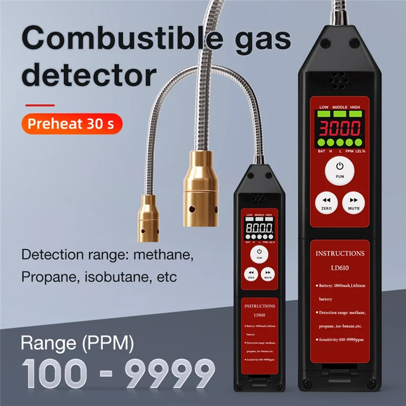 【NECESSITY】Sound Alarm Combustible Gas Leak Detector LD610 Methane C4H10 H2 100-9999Ppm Tester