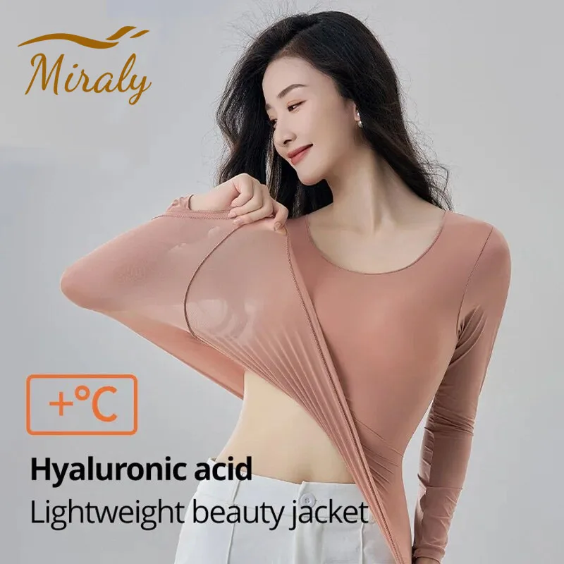 2025 Winter Autumn Thermal Underwear Women Long Sleeves Bottoming Shirt Pullover Elastic Casual Solid Female Basic Thermal Tops