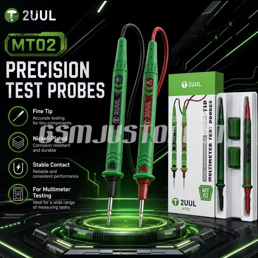 2UUL MT02 Precision Multimeter Test Probes Nickel-Plated Fine Tip Probe Pen Leads Set for Digital Tester Phone PCB Repair Tool