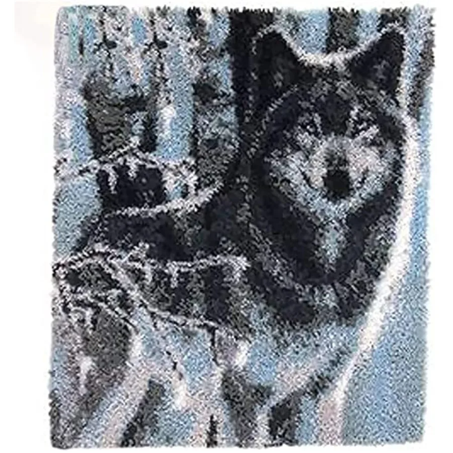 

Large Latch Hook Kits for Adults Rug, 3D Tapestry Yarn Needlework Cushion Making Crafts, Snow Wolf 43X34.5Inch/109X88cm