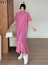 NYFS 2024 Summer New Korea Woman Dress Vestidos Robe Elbise Loose Plus Size Short Sleeve Patchwork Irregular HemLong Dresses