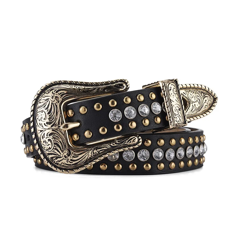 

Женский модный ремень в стиле хип-хоп/рок с заклепками, из мягкой кожи, со стразами, мужской дизайнерский ремень с шипами, поясная лента с пряжкой, ремень-стрепон