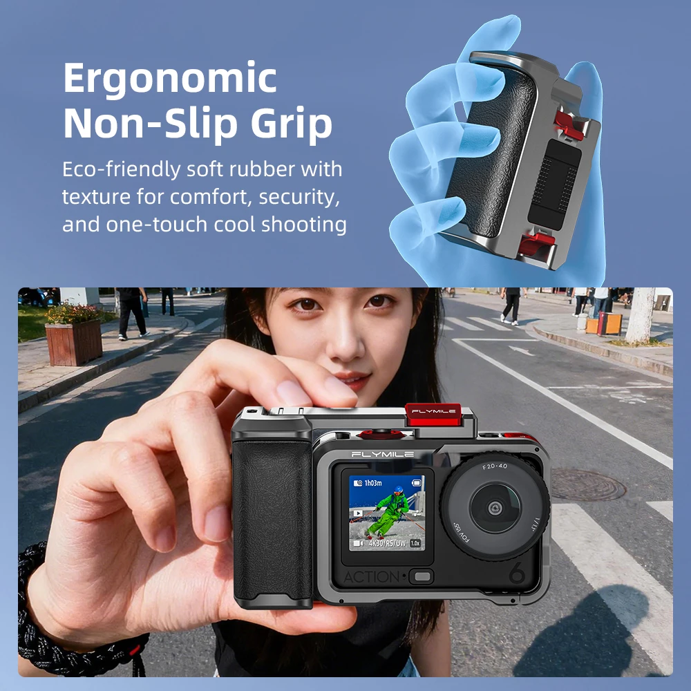 Flymile Action 6 Handle Grip Kit Metal Cage for DJI Osmo Action 6 Street Photography Grip Expansion Adapter Video Accessories