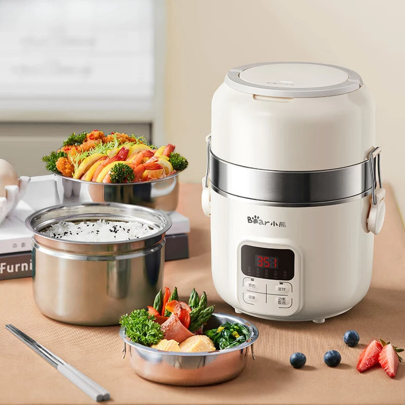 Electric Heating Lunch Box Double-layer 304 Stainless Steel Reserveable and Timed Heating Rice and Vegetable Lunch Box