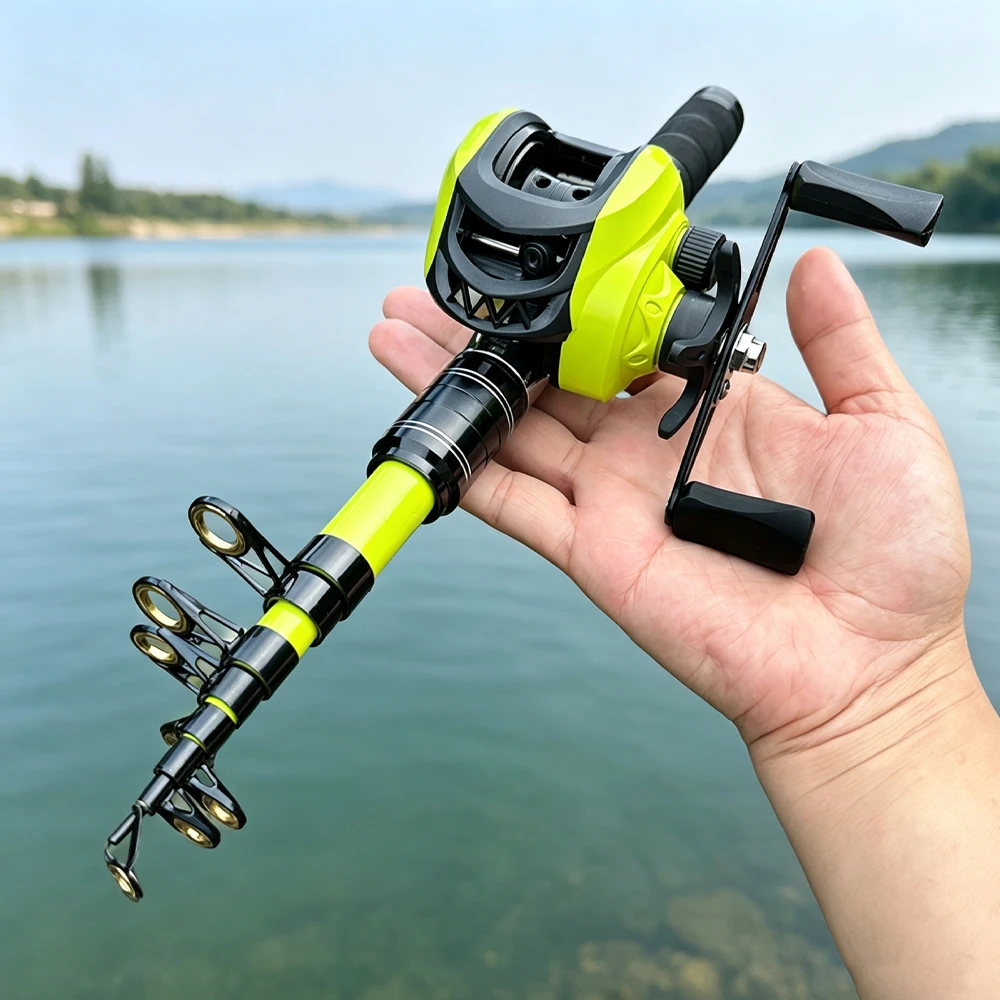 1.6/1.8/2.1/2.4m Portable Telescopic Fishing Rod and Baitcasting Reel Combo 7.2:1 High Speed Reel Freshwater Pesca for Bass Pike