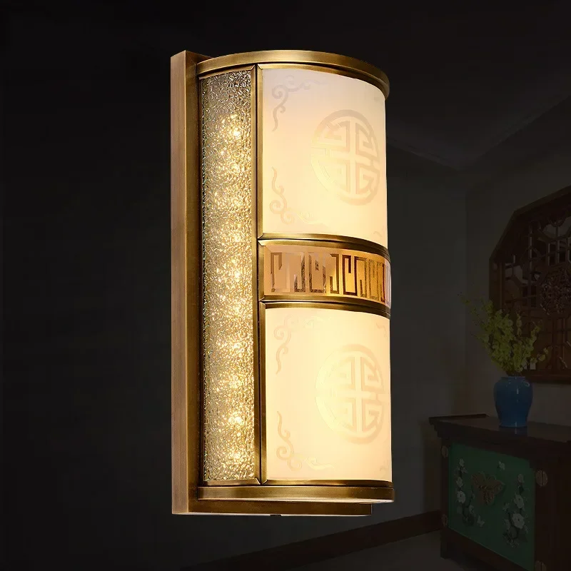 

New schalke chinese style copper background bedroom bedside lamp stair corridor wall lamp
