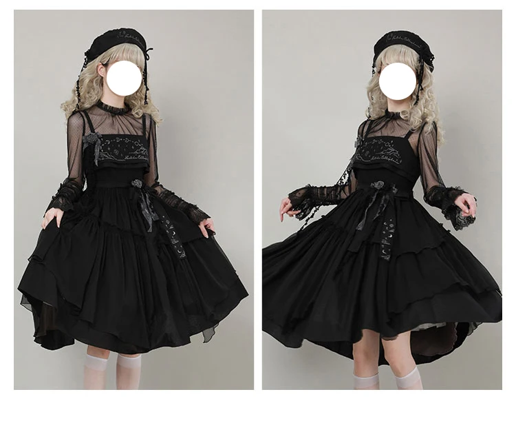 Lolita Elegant Long-sleeved Lace Gauze round neck Bottoming Shirt Spring and Autumn New Sweet Retro Halloween Versatile Top