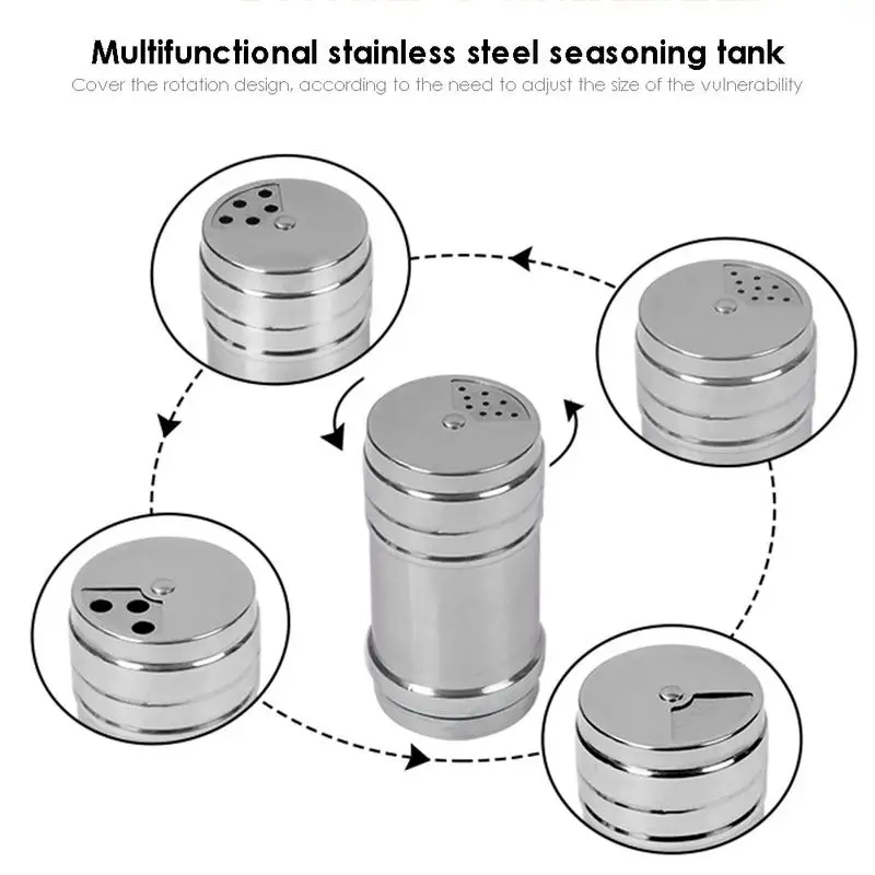 

Stainless Steel Seasoning Jar Salt Sugar Shaker With Rotating Cover Condiment Spices Pepper Powder Bottle Container Kitchen Tool