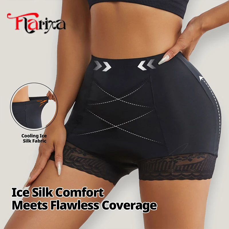 Flarixa Lace Safety Pants Cross Tummy Control Shorts for Women Underpants High Waist Shapewear Stretch Hip Lifting Panties M-3XL