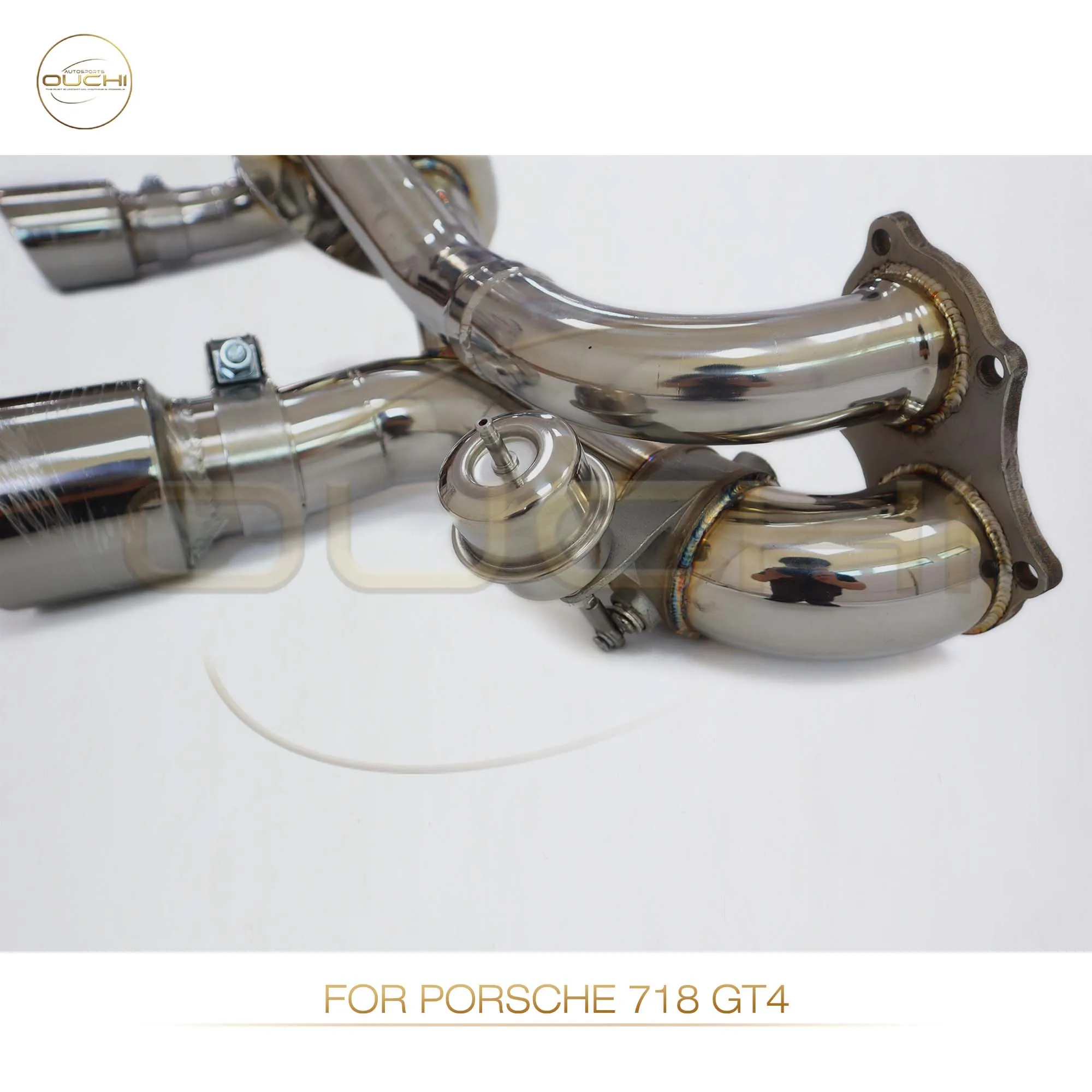 OUCHI عالي الأداء Catback لبورشه 718 GTS GT4 4.0L كاتم صوت عادم من الفولاذ المقاوم للصدأ مع نصائح صمام تفريغ تلقائي