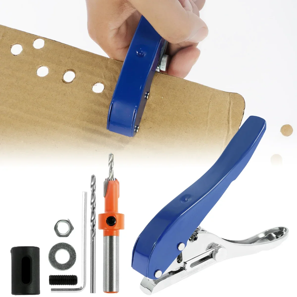Handheld Paper Hole Punch with Limiter 5Pcs 5/16inch Single Hole Punch Heavy Duty Puncher  Edge Banding Punching Plier