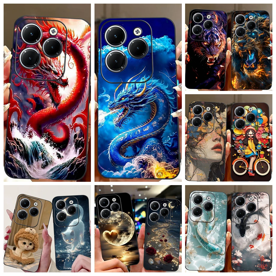 Drachen Koi Fisch Landschaft Telefon Fall Für Infinix Heißer 40i 40 Pro Zurück Abdeckung Weiche TPU Cartoon Stoßstange Für heißer 30 30i 30 Spielen Shell
