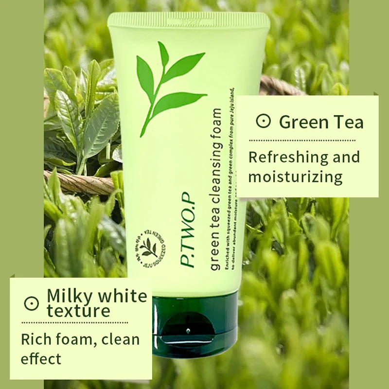 PTWOP Green Tea Cleansing Foam Facial Cleanser Face Wash Amino Oil Control Moisturizing Deep Cleansing Shrink Pores Skin Care