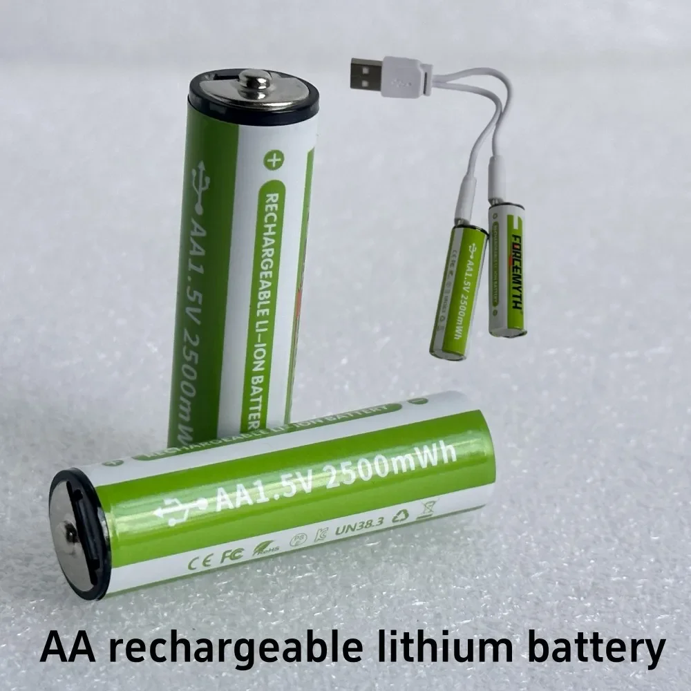 Rechargeable Li-ion Battery AA  AAA 1.5V 2500mAh / Type-C Cable Included / Pinky Battery