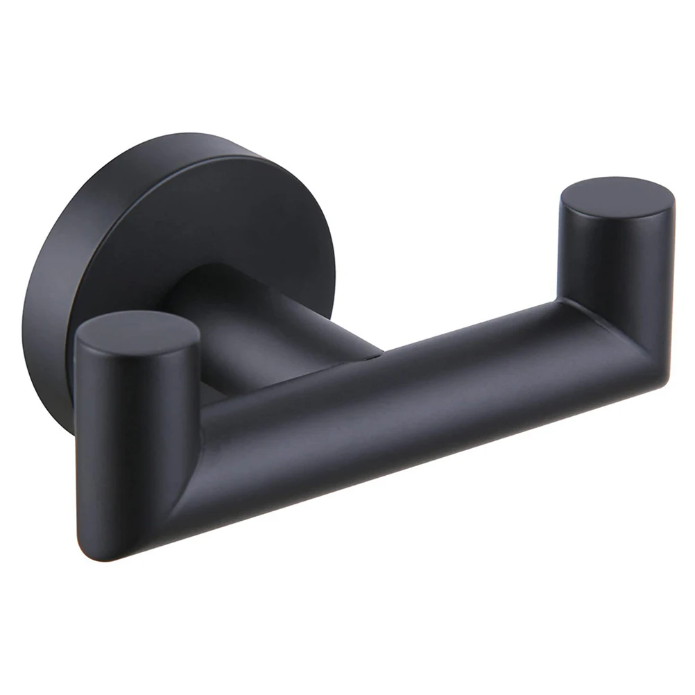 

s Black 304 Stainless Steel Double Towel Hook Wall Mounted Bathroom Kitchen Robe Rack Hooks Storage ganizer Durability