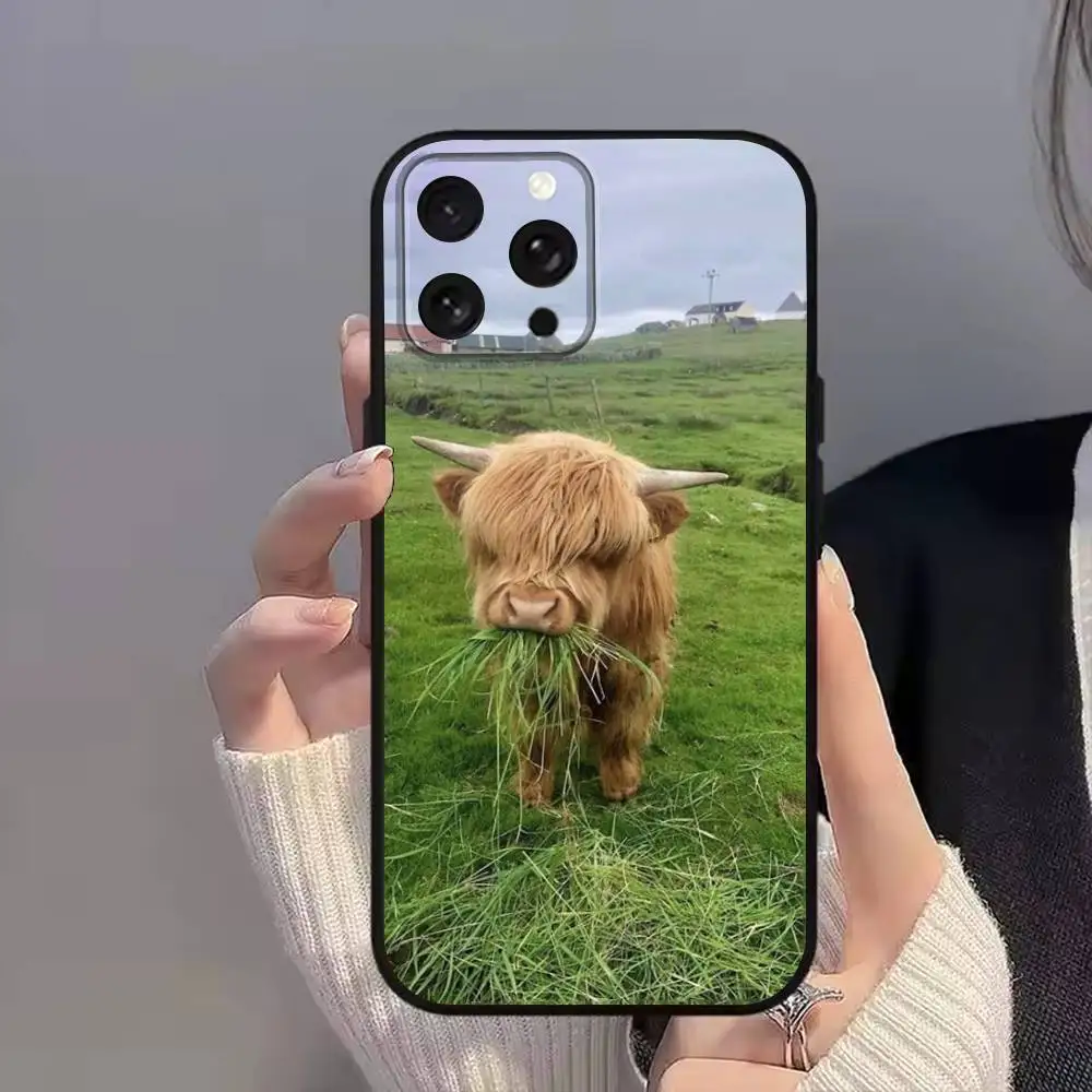 C-Cow FurryS H-HighlandS Funda de teléfono para iPhone 11,12,15,16,17,13,14,Pro,Max,Plus,E,Mini,Air,SE4 Caja blanda negra