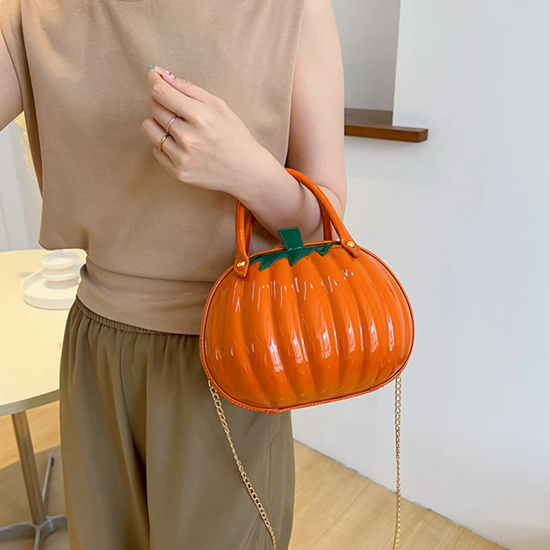 

Funny Cute Pumpkin Shaped Women Handbags Creative Box Chains Shoulder Crossbody Bag Halloween Novelty Small Female Purses 2024