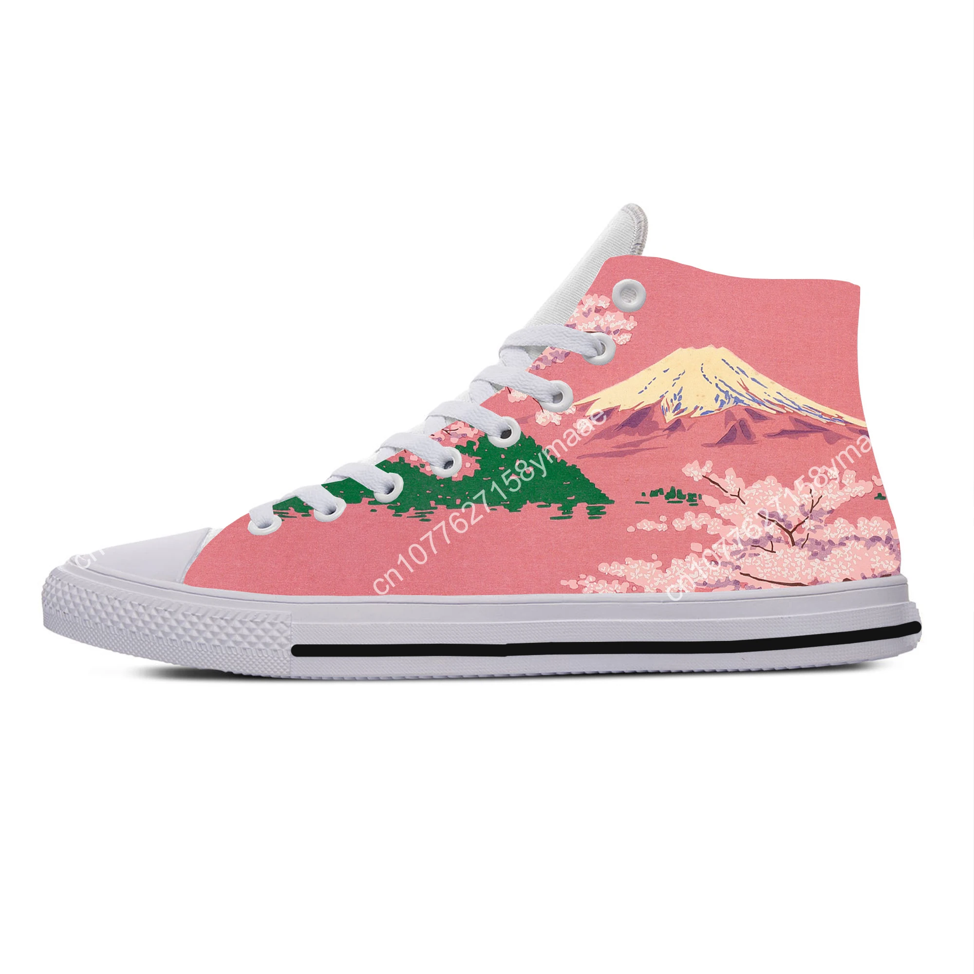Cherry Blossom Sakura Harajuku Japan Fashion Lightweight High Top Canvas Shoes Men Women Casual Breathable Sneakers Board Shoes