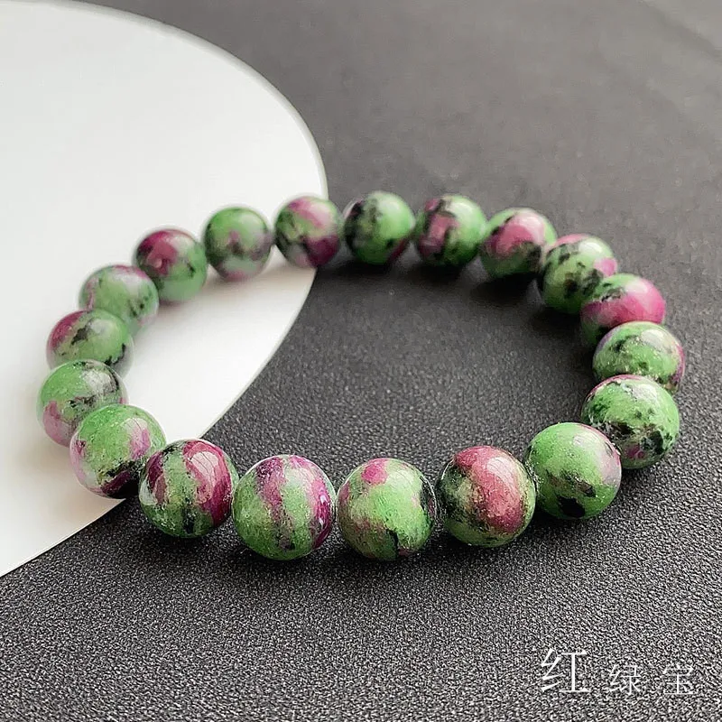 Natural Ruby Zoisite Red Green Gemstone Beads Bracelet Stretch 9mm 10mm 11mm Crystal Beads Rare Ruby Jewelry Burma AAAAA