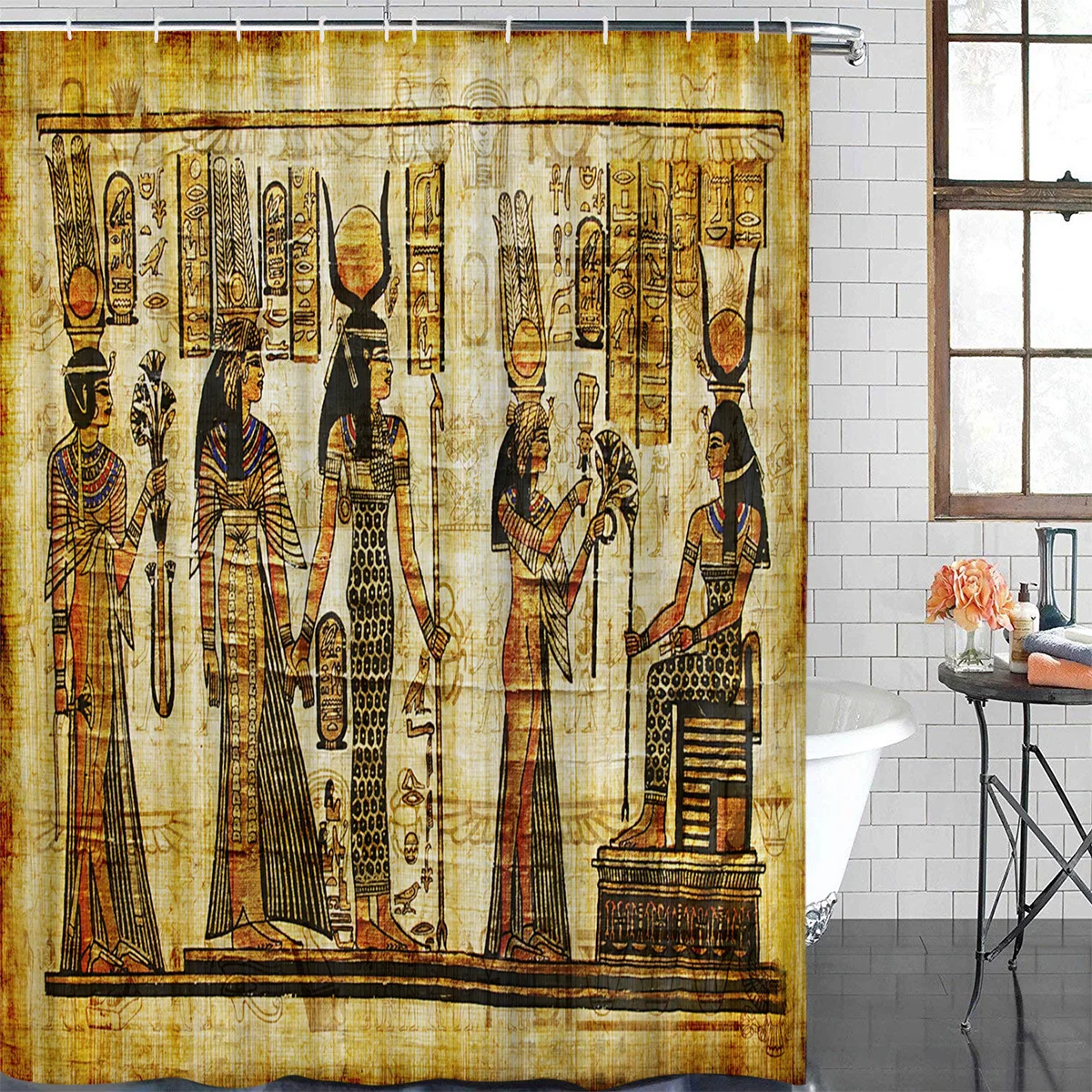 Ancient Egypt Retro Totem Mural Waterproof Bathroom Decoration Shower Curtain With Hook Bathtub Curtains Bathroom Accessories