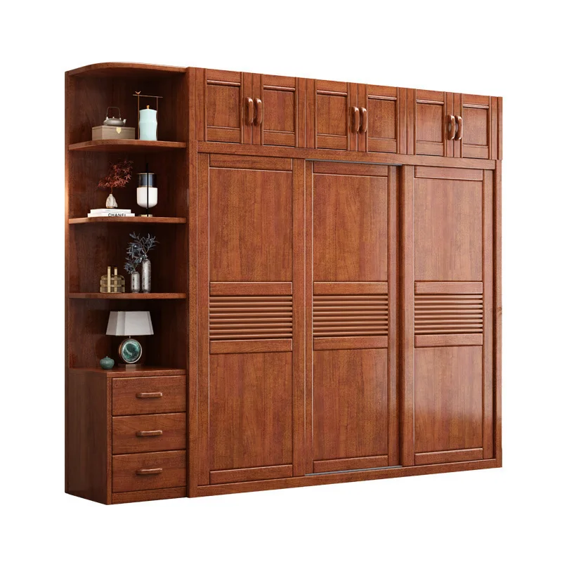 

Solid wood, sliding doors, wardrobe, home, bedroom, simple, modern, walnut