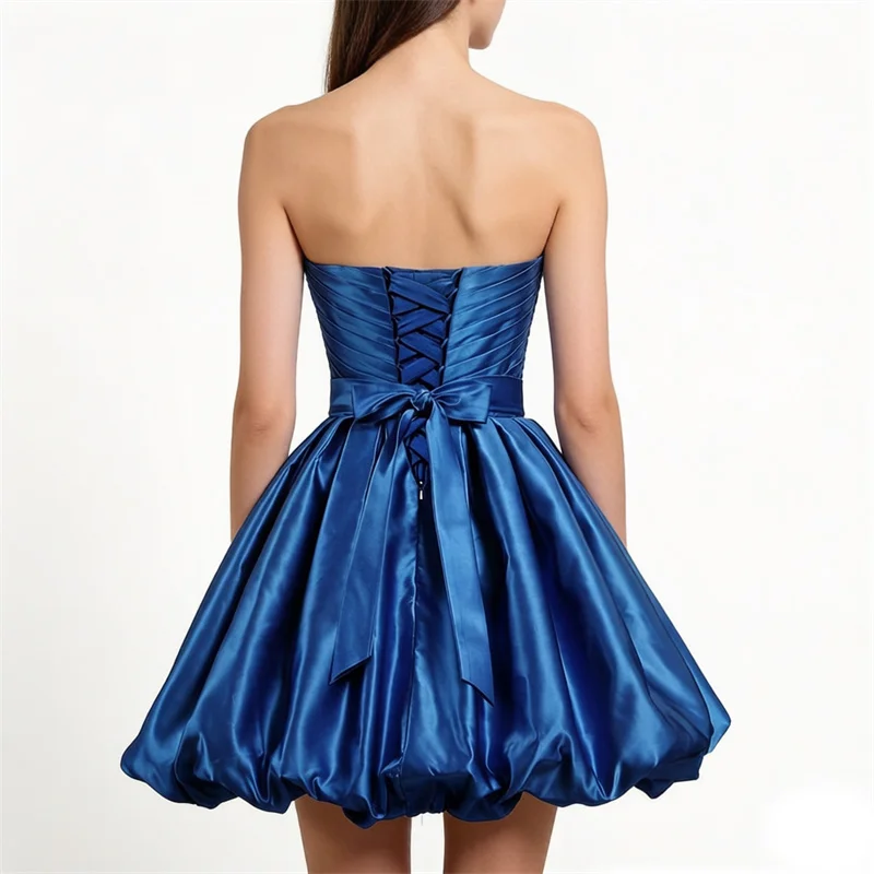 Short Satin Crystals Sashes Strapless Bridesmaid Dresses Wedding Party Prom Homecoming Birthday Evening Cocktail Knee Length