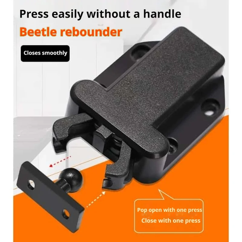 Press Beetle Latch Lock, Plastic Push-to-Close Snap Clip, Cabinet Door Suction Catch Wardrobe Door Stop for Cupboard