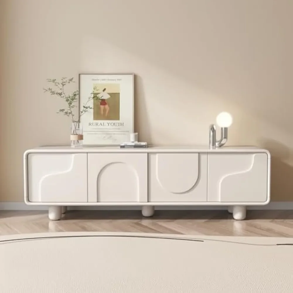 

68.89" TV Stand for TVs up to 80", Creamy White TV Cabinet with Storage, Modern Entertainment Center Console Table for Living