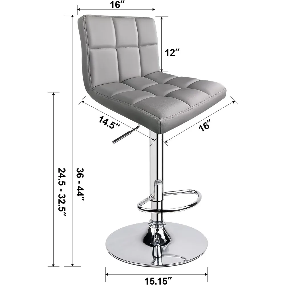 Bangku Bar, bangku Bar putar dapat disesuaikan kulit PU Modern dengan belakang, Set 2 (abu-abu muda)