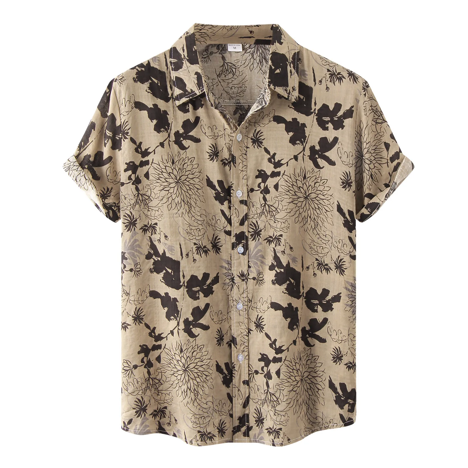 Summer Blouse Male Hawaii Floral Print Shirt Short-Sleeved Cardigan Casual Turn-Down Collar Shirt For Mens Beach Blouses