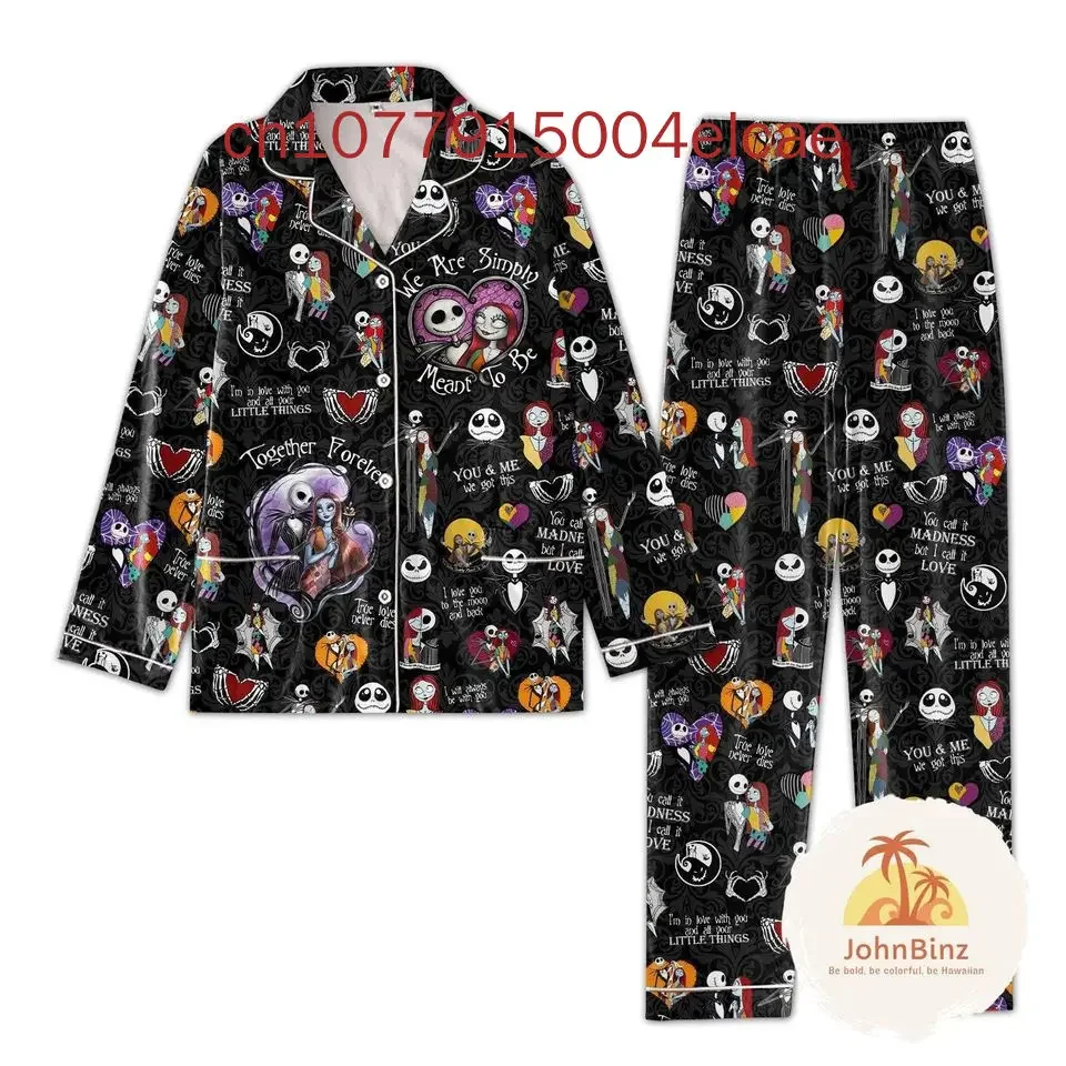 Lente en herfst nieuwe Jack Skellington pyjamaset 3D-geprinte Disney casual heren- en damesshirt met lange mouwen pyjamaset