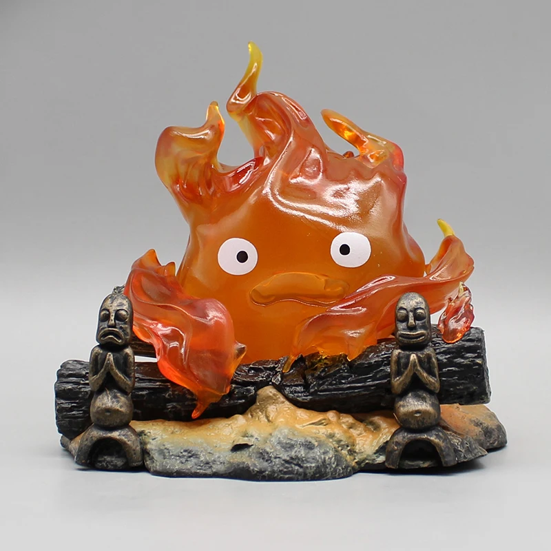 Cartoon Calcifer przedmioty lampa figurka Anime świeca Desktop figurki figurki Model z kreskówki kolekcja zabawek Ornament prezent dla dzieci