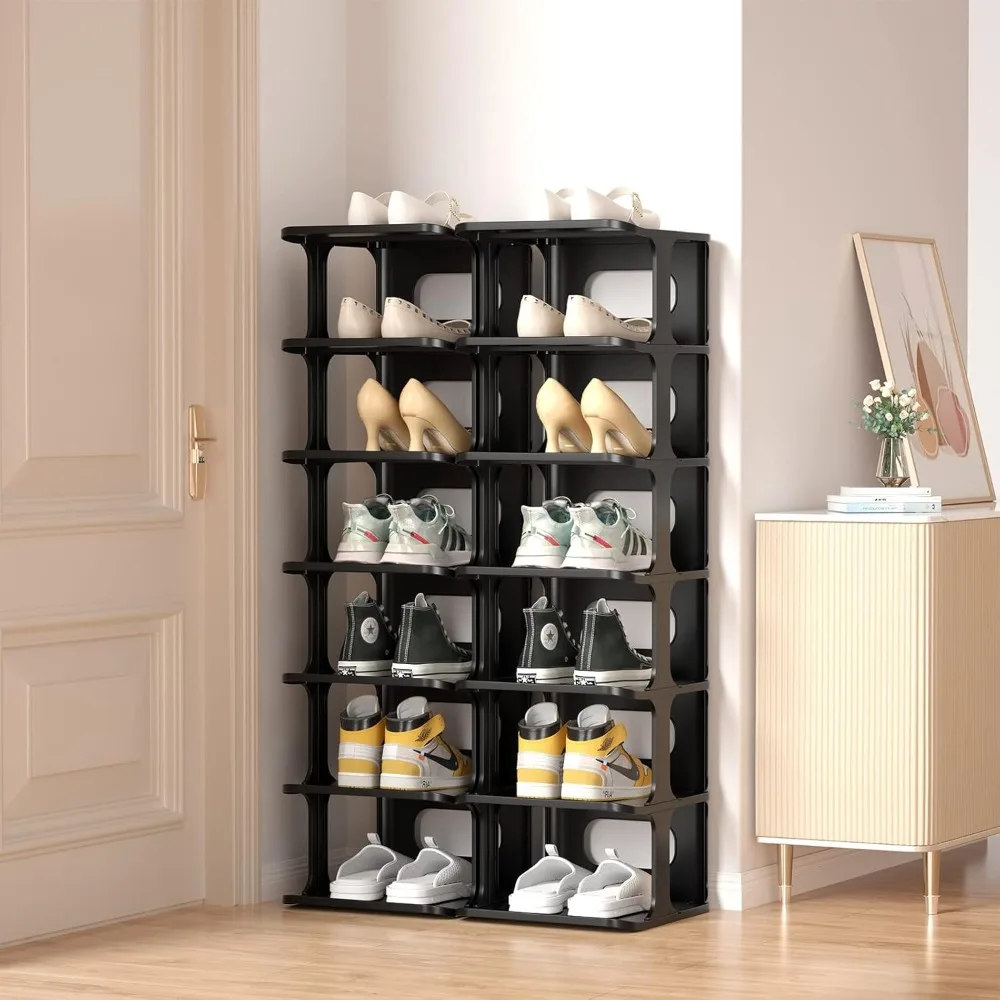 

Plastic Shoe Rack 14 Tier Storage Rack for Entryway Organizer for Closet Narrow Shelf Cabinet Black Free Standing Racks Vertical