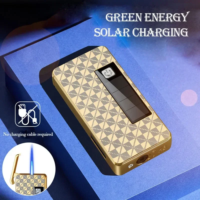 Solar Charging Electronic Induction Ignition Butane Gas Lighter Jet Flame Visual Oil Tank Igniter Smoking Accessories Gadgets