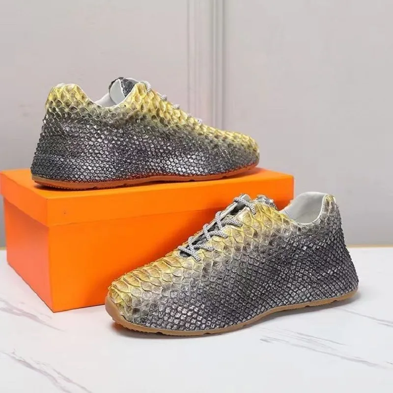 2023 new arrival Fashion Snake Skin causal shoes men,male Genuine leather Sneaker  pdd103