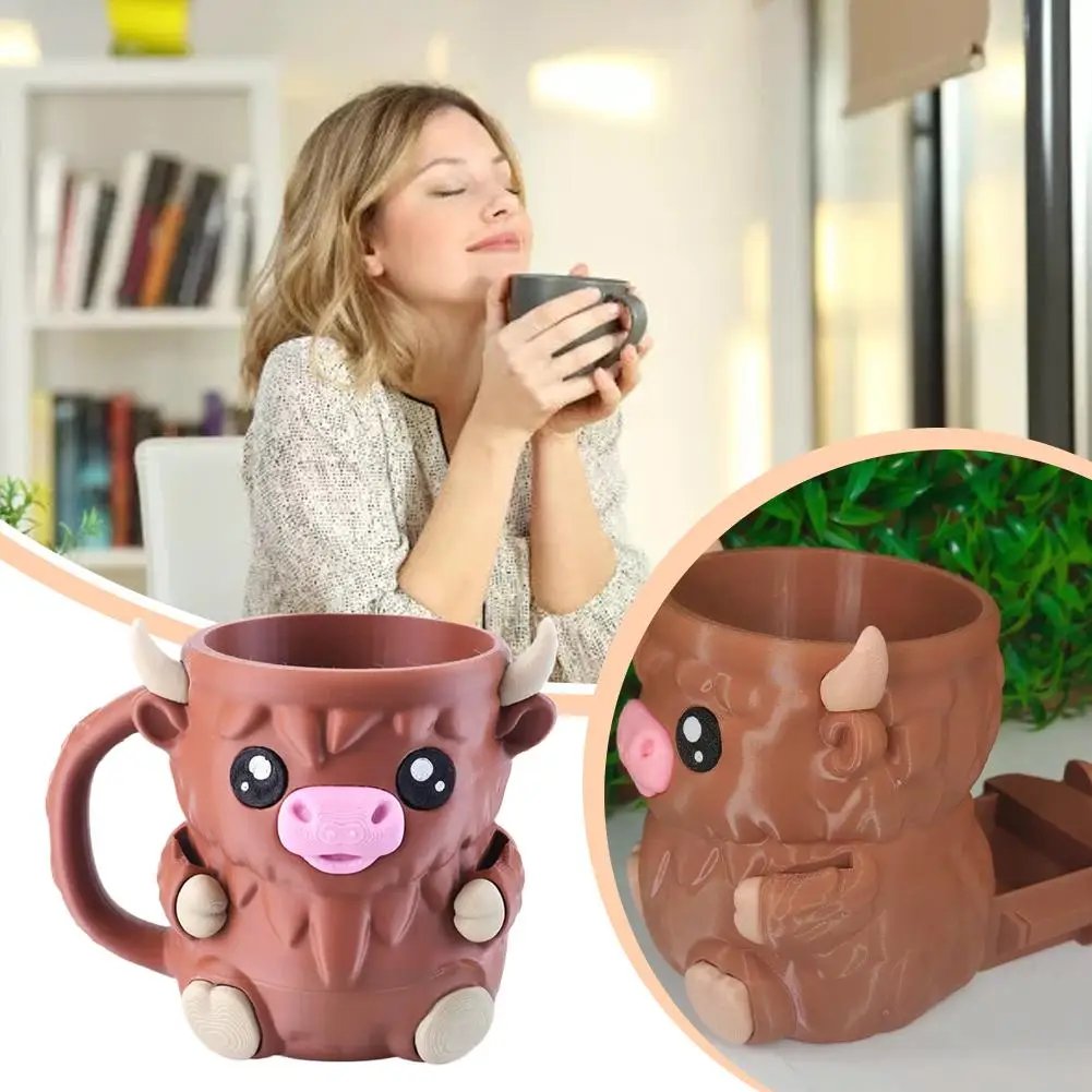 

New Creative Cute Cow Cup Cow Shaped Ice Cream Cup With Snack Drawer And Handle High Beauty Reusable Mug Birthday Present