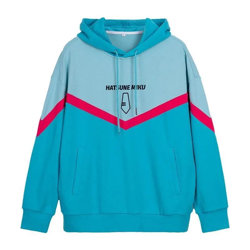 

New Hatsune Miku Kawaii anime casual hooded sweatshirt cute cartoon Miku printed color-blocking long-sleeved hoodie jacket gift