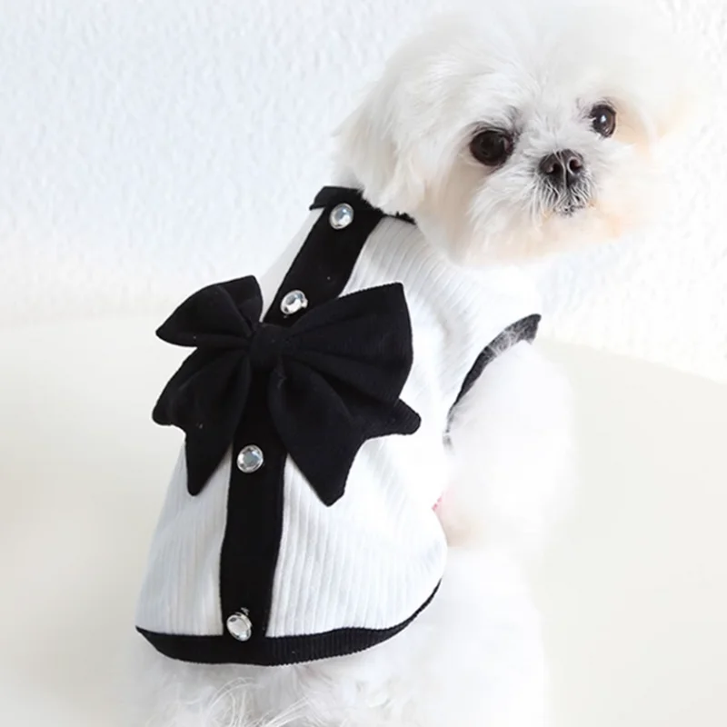 Dog Clothes for Small Dogs Summer Dog T-Shirt Pet Dog Skirt Black White Retro Dresses Puppy Costume Chihuahua Bichon Clothing