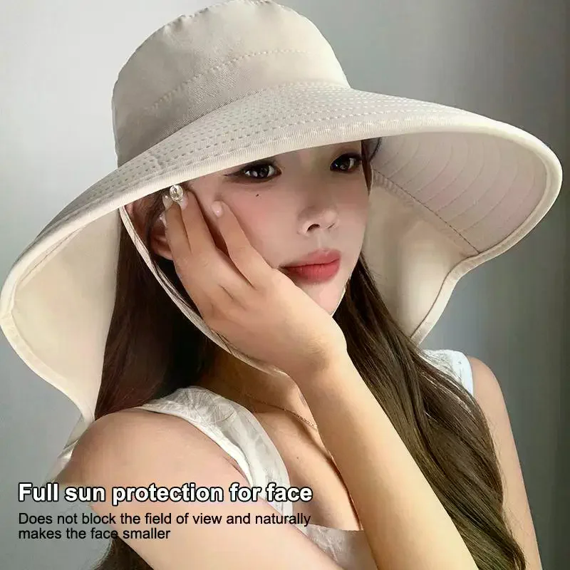 Shawl Sunscreen Cap Ponytail Travel Fisherman Hat Wide Brim Sun Hat With Neck Flap Outdoor UV Anti Neck Protection Sun Visors