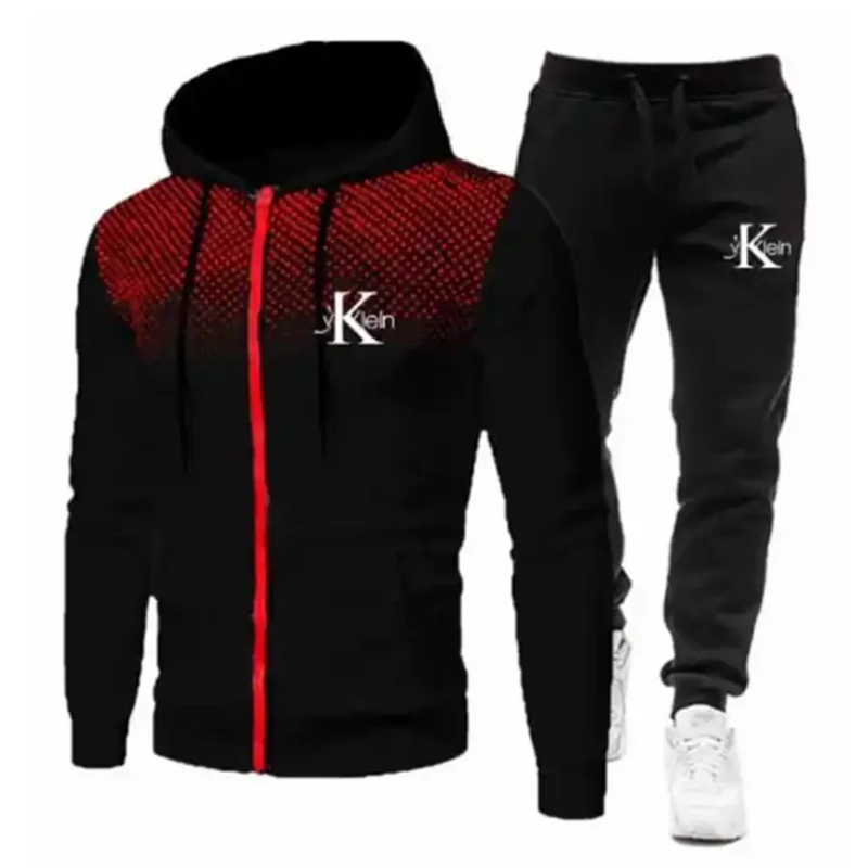 

Hot selling men's zipper jacket set, suitable for casual fall/winter, classic men's outdoor recreational jogging set, hoodie and